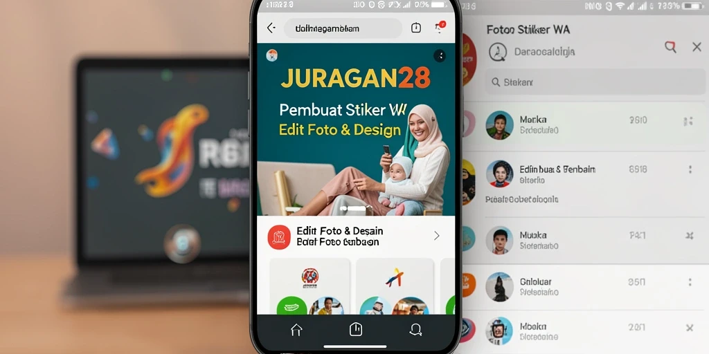Antarmuka JURAGAN28 untuk membuat stiker WA yang menarik.