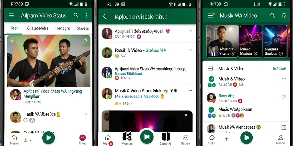 Antarmuka aplikasi RR789 menampilkan pilihan video status yang menarik dan mudah diakses.