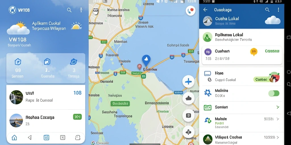 Tampilan antarmuka VW108 yang menampilkan informasi cuaca lokal.