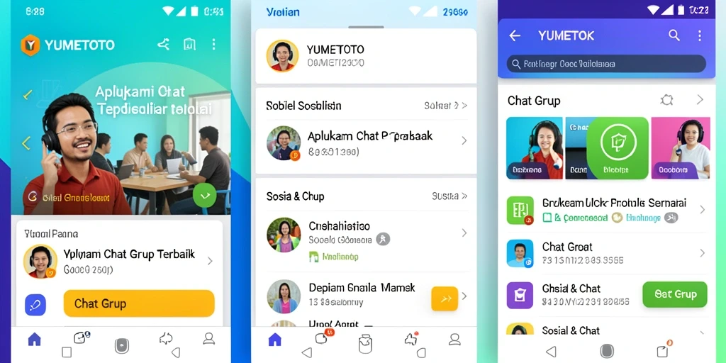 Tampilan antarmuka pengguna YUMETOTO dengan fungsi Chat Grup yang menarik.